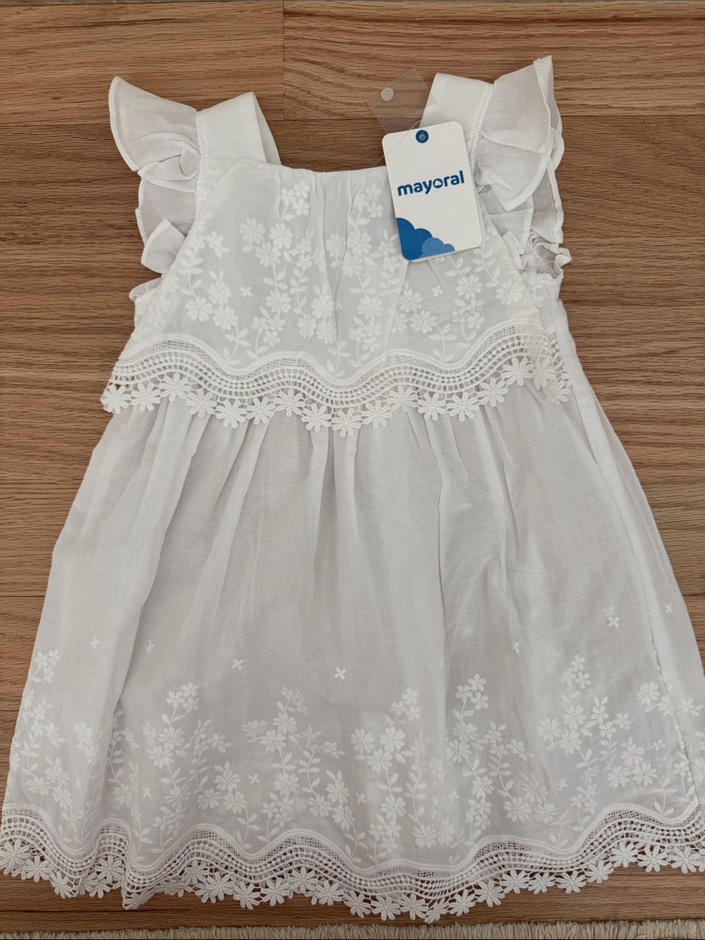 Mayoral White Floral Trim Dress 5 NWT